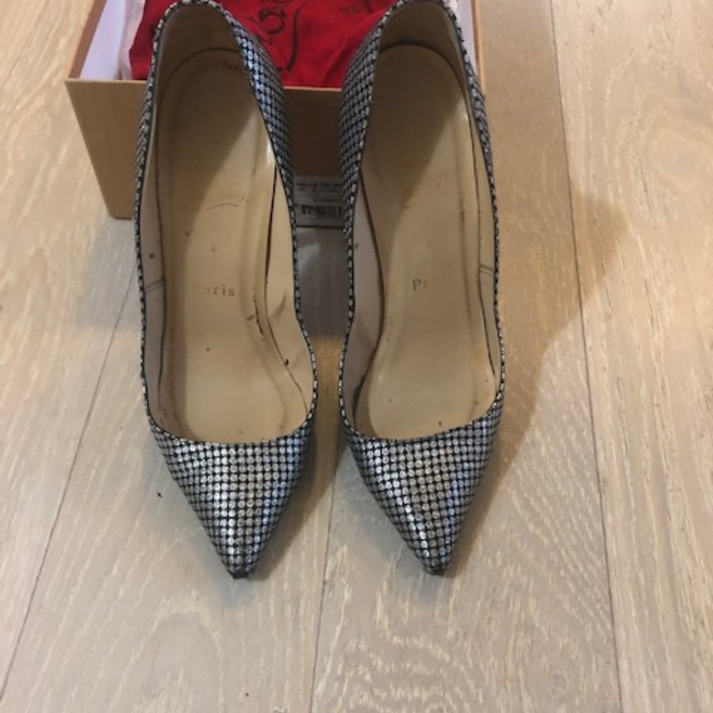 Christian Louboutin silver fabric pumps, 36.5